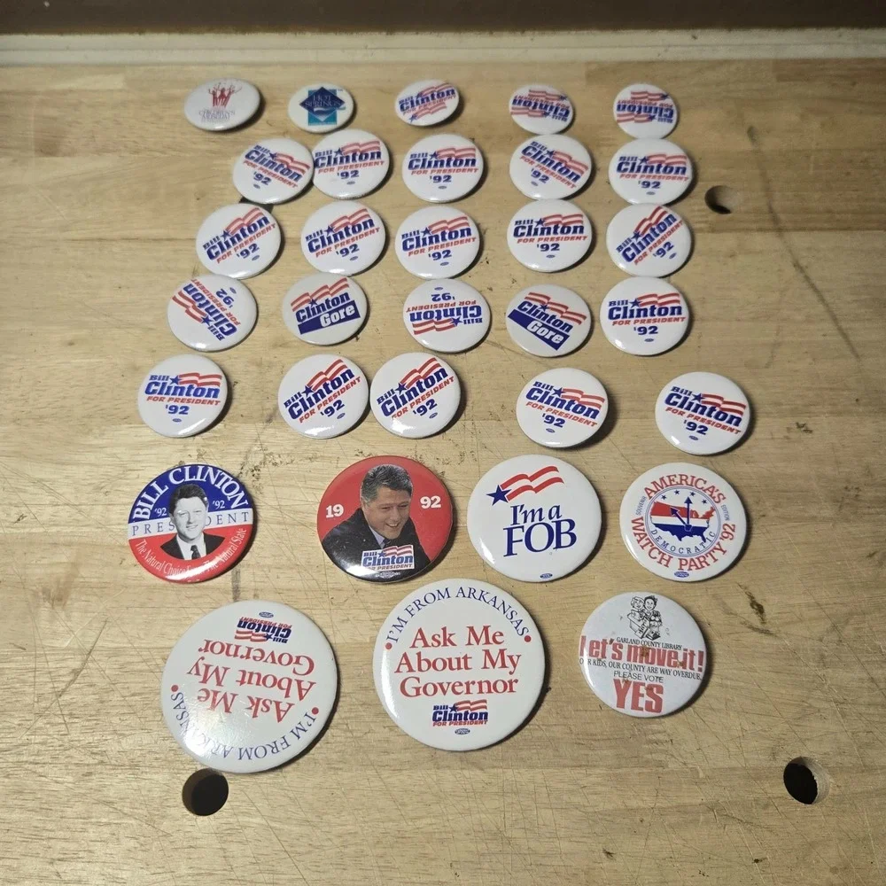 32 Vintage Campaign Button Pin Lot 1992 Bill Clinton Gore Ask me FOB watch party